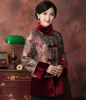 

2015 New Chinese Traditional Women's Winter Satin Silk Velour Coil Clasper Wadded Jacket Coat M L XL XXL 3XL 4XL TF2015007