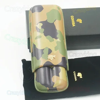 

New Cohiba Camouflage Cowhide Leather Holder 2 Tube Travel Cigar Case Humidor