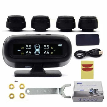 

Car TPMS Tire Pressure Monitoring System Solar Power charging LCD Display External Sensor Auto Alarm System Car electronics