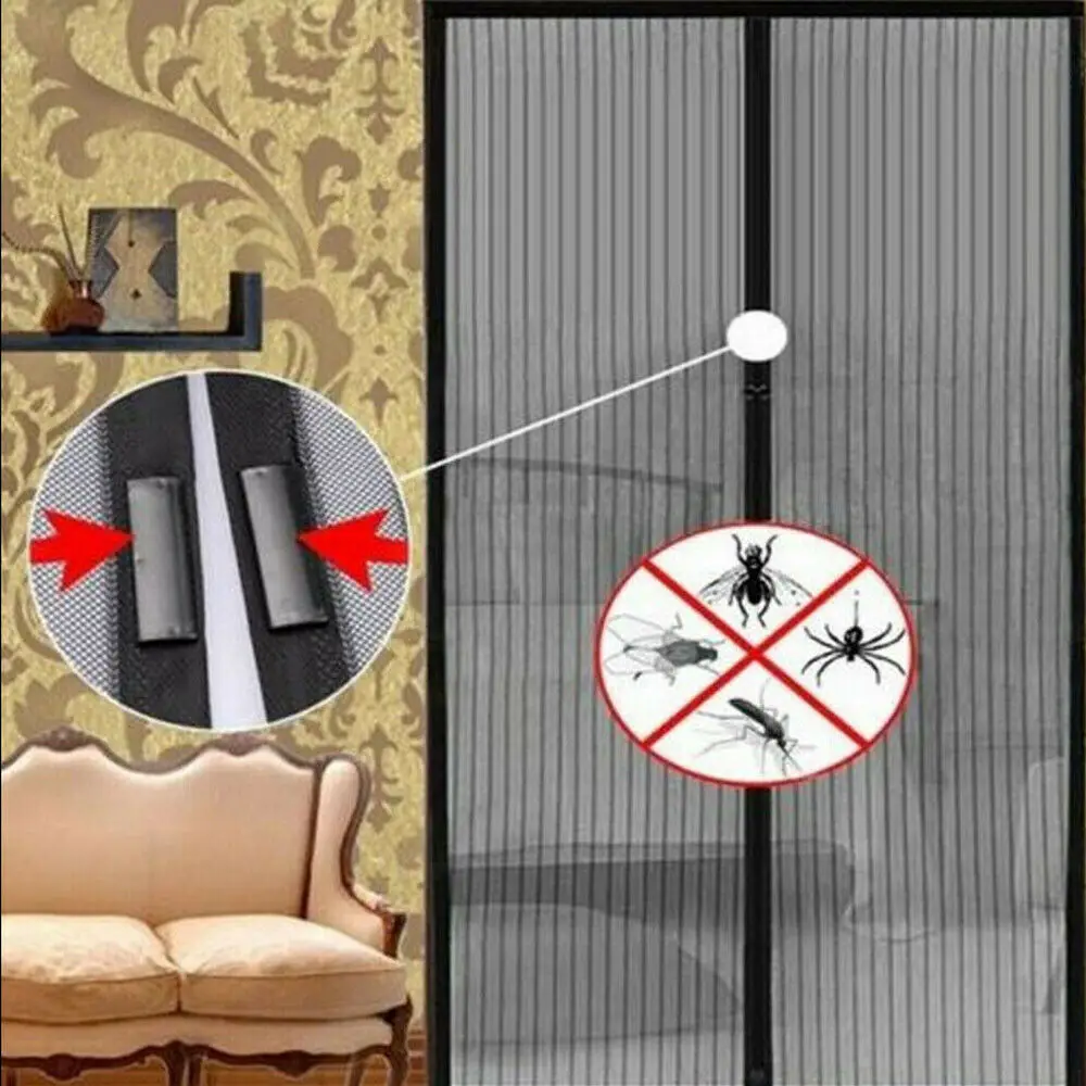 

2019 Summer Anti Mosquito Insect Fly Bug Curtains Magnetic Mesh Net Automatic Closing Door Screen Kitchen Curtains Black