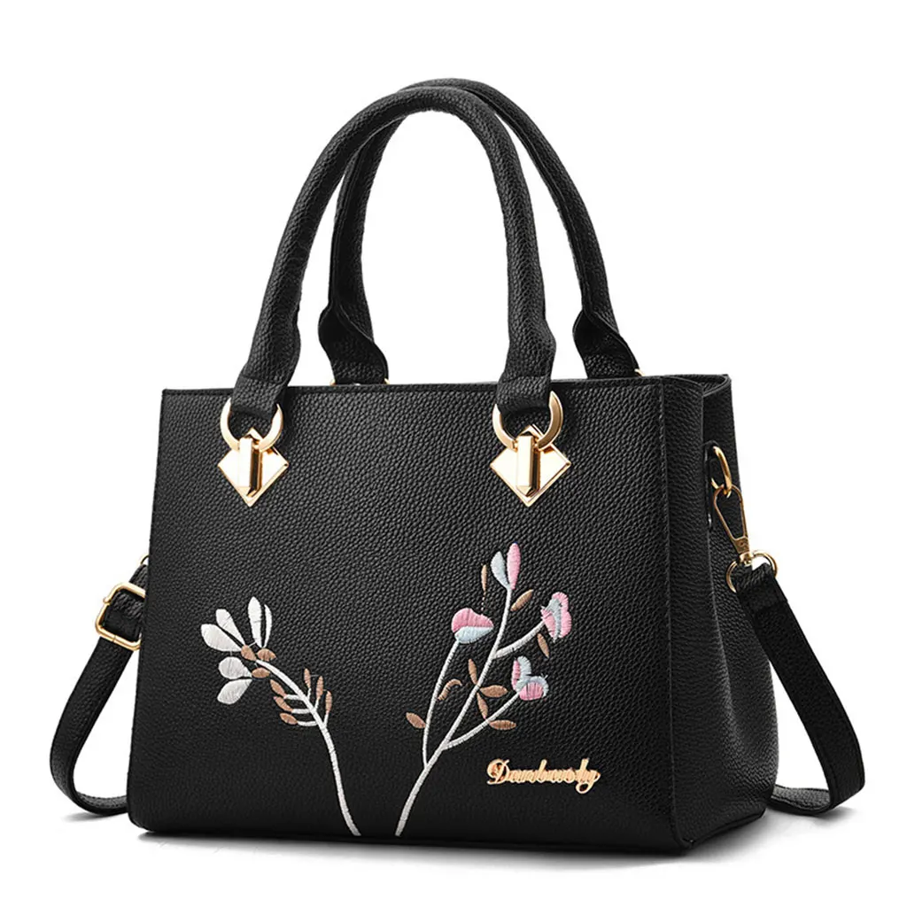 

High Quality Women Embroidery Flower Handbag PU Leather Ladies Tote Crossbody Shoulder Bag Purse Satchel Top Handle Bags