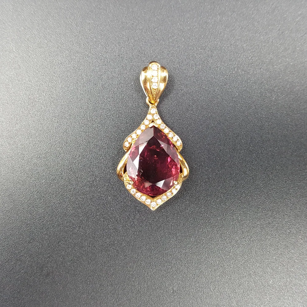 

Lii Ji 18K Gold 12x16mm Natural Purple Red Tourmaline Diamond Pendant