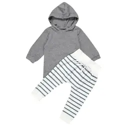 2019 детская одежда новый стиль для новорожденных, для маленьких мальчиков и девочек пальто с капюшоном + штаны в полоску наряды с леггинсами