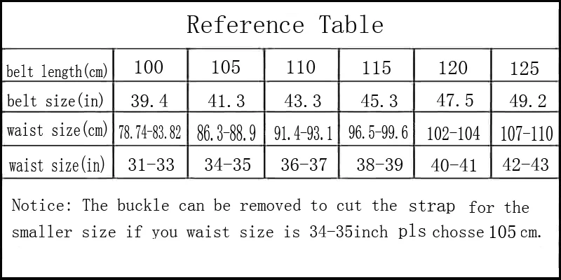 The Buckle Size Chart