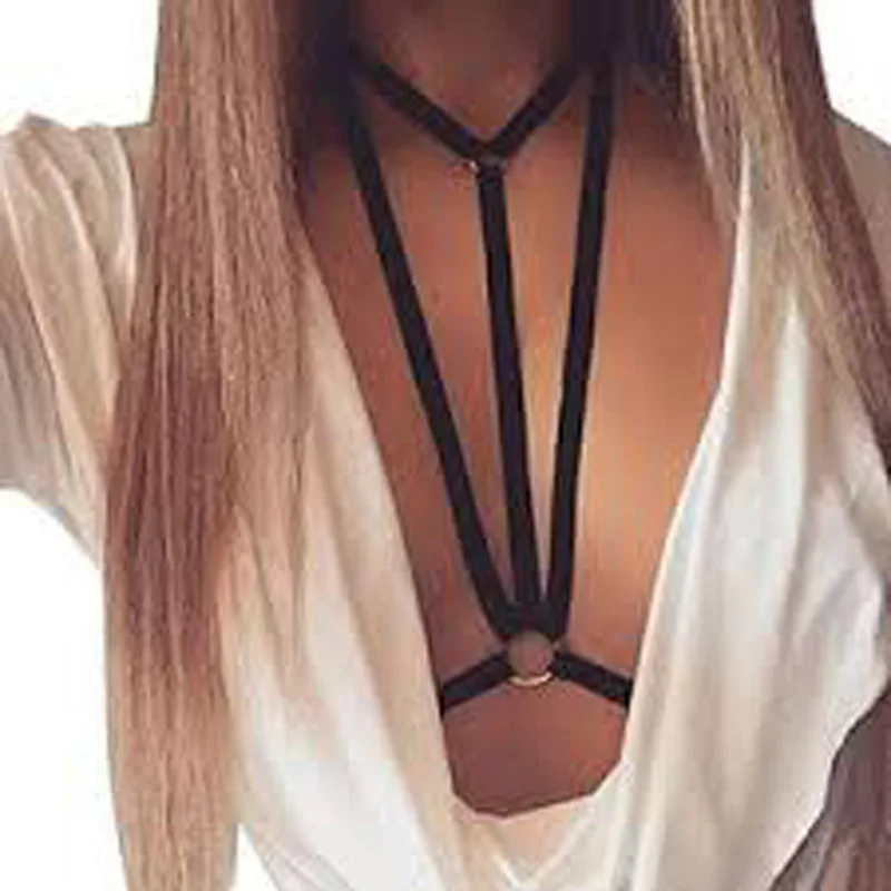 

Sexy Bandage Body Bra Chain Jewelry Choker Black Elastic Band Beach Jewelry Collares Women Chain Necklace Chocker Bikini