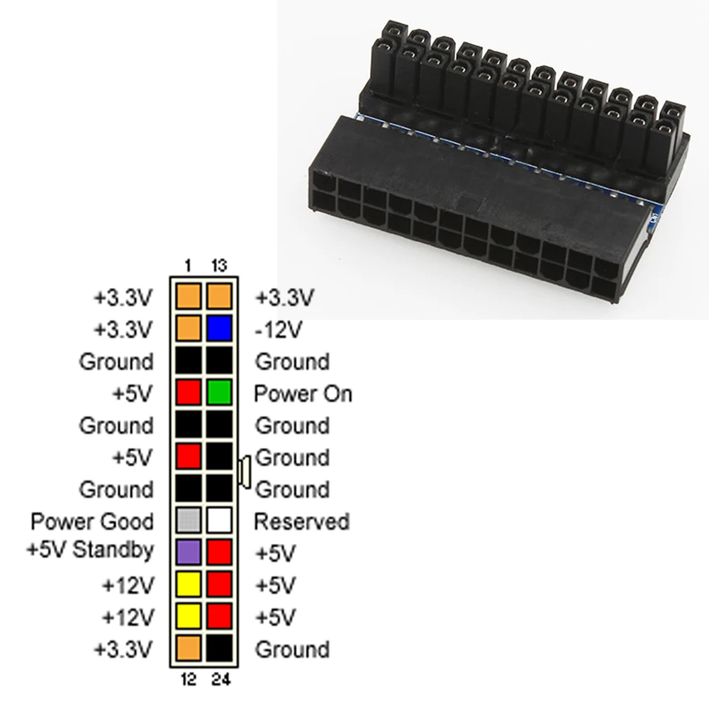 ATX 24Pin гнездовой к 24pin Male 90 градусов адаптер питания материнская плата 24