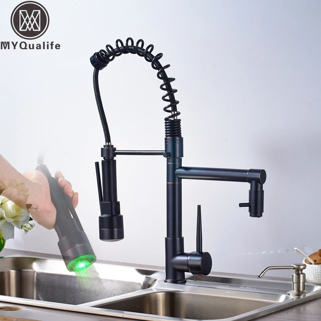 Best Price LED Light Kitchen Faucet Swivel Spout Pull Down Bathroom Kitchen Vessel Sink Mixer Tap Deck Mount Hot Cold Water Mixer Crane