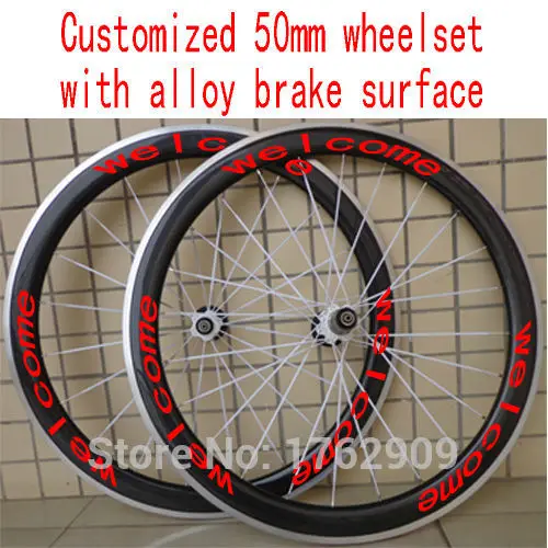 

New customized 700C 50mm clincher rim Road bicycle 3K UD 12K carbon fibre bike wheelsets with alloy brake surface Free shipping