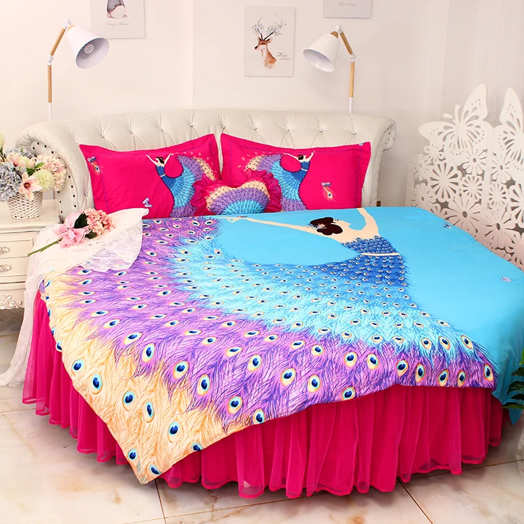 Cheap Round Bed Chinese Style Wedding rosy Bedding sets SuperKing 9Ft Dancing Girls Home MARRY DuvetCover Bedskirt Set Round Bedding 0