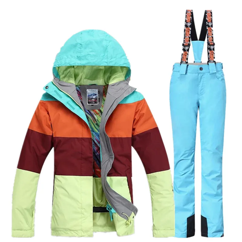Gsou Snow Brand Зимний Лыжный Костюм Женский Лыжные Куртки Брюки Водонепроницаемый