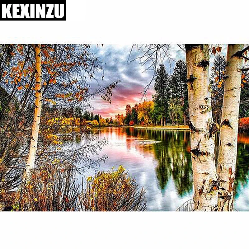 

KEXINZU Diamond Painting kunst 5D Cross Stitch Full Diamond Embroidery Tree River Europe Home Wedding Decoration Rhinestone