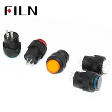 R16-503 16mm 4 pins plastic Momentary Latching 3.3VDC LED push button switch 1 Normally Open
