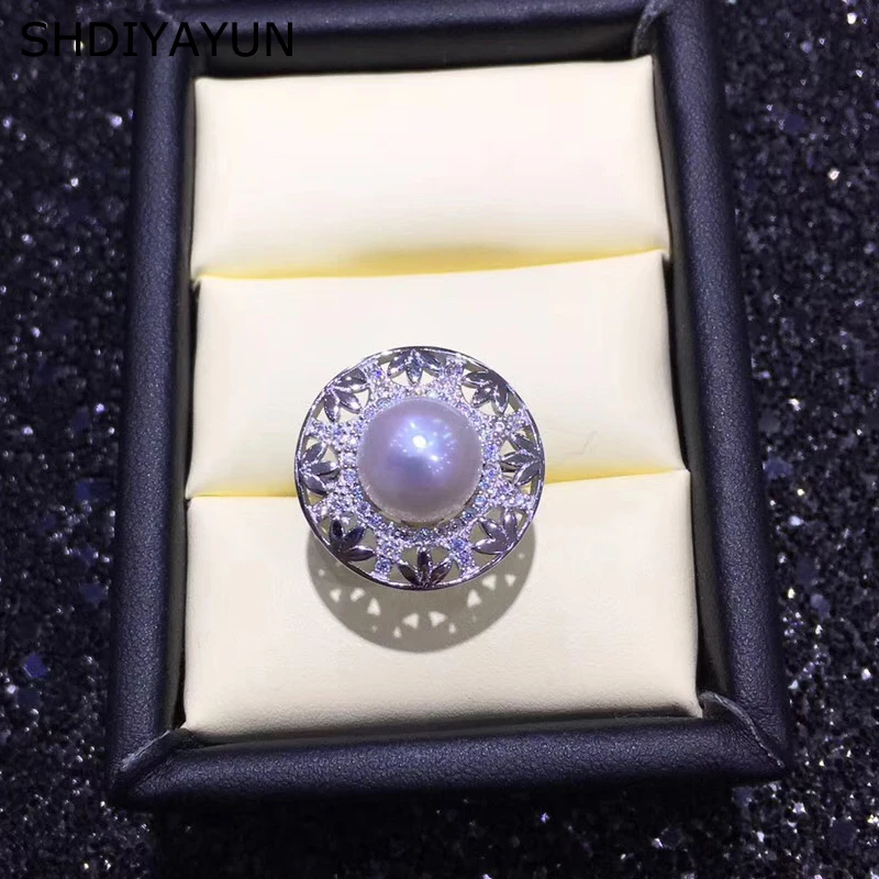 

SHDIYAYUN 2019 New Pearl Ring Natural Freshwater Pearl Round 925 Sterling Silver Round Big Ring Jewelry For Women Drop Shipping