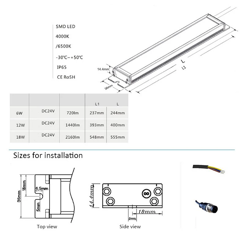 Безопасный тонкий светодиодный фонарь 24 V DC 6 w 12 w 18 W 245/400/550mm 10'16'22' 14mm THK светодиодный фонарь