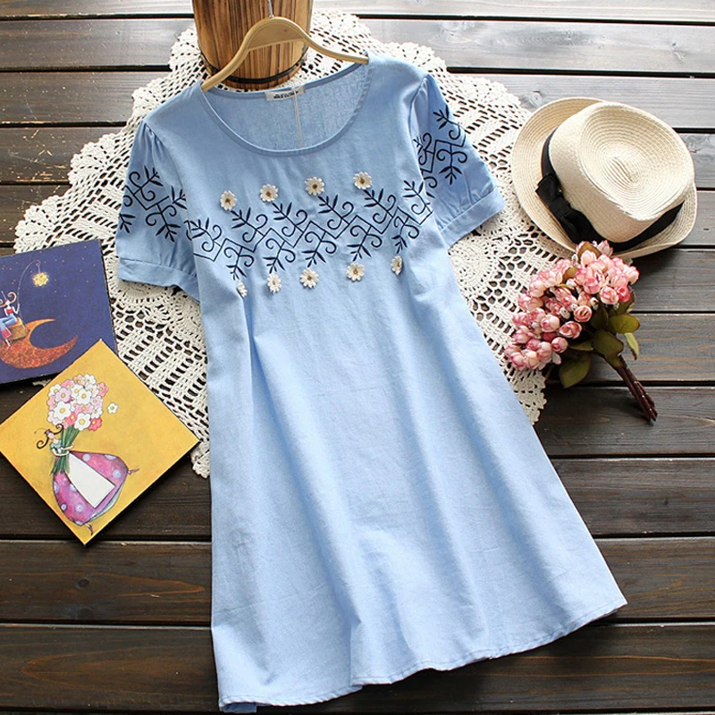 

Maternity Dresses 2019 Summer Short Sleeve Flower Embroidery A-line Casual Loose Pregnancy Dress for Pregnant Women Clothes