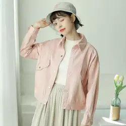 2018 новый корейский осень повседневная куртка Для женщин белые свободные джинсовые куртка длинный рукав Однобортный краткое элегантный