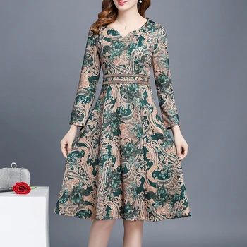 

Spring Autumn Fashion Women Slim High Waisted Print Floral Pattern Slim 3xl Dress , 2019 Female Woman Female Long Sleeve Dresses