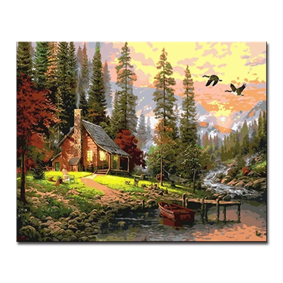 

DIY Oil Painting By Numbers HandPainted Coloring Countryside House Landscape Canvas Pictures For Living Room Home Decor Wall Art