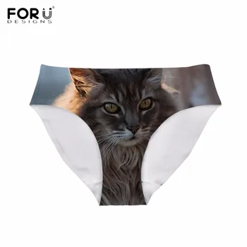 

FORUDESIGNS Funny 3D Cat/Kitten Maine Coon Women Sexy Panties Fitness Girl Traceless Underwear Ultra-thin Lingerie Knickers S-XL
