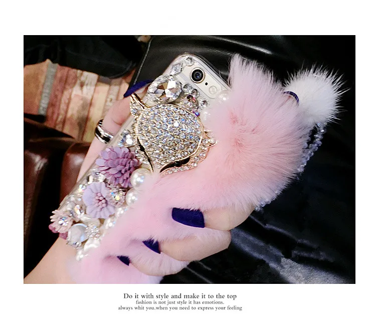 Теплый пушистый кроличий мех Bling бриллианты лиса жемчуг ювелирные изделия мягкий чехол Обложка для Samsung GS6 S7 S8 S9 S10 PLUS Lite Note10 9 8 5 Capa