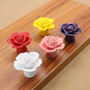 Cute Rose Pumpkin Ceramics Kitchen Cabinet Drawer Handles Knobs For Drawer Wooden Jewelry Box Furniture Hardware Pulls Handle