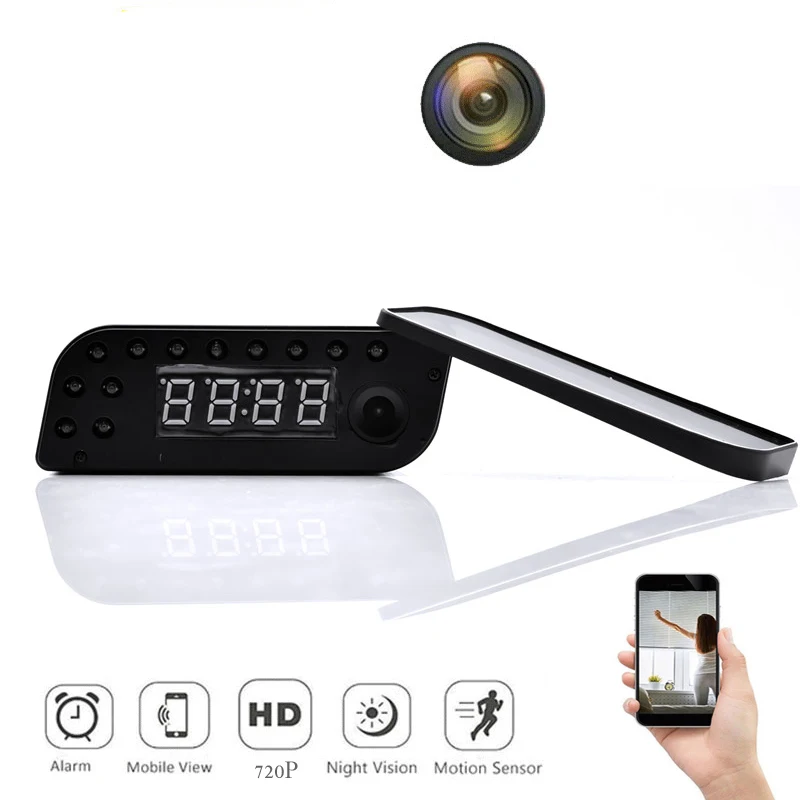 

720P WIFI Mini Camera Time Alarm Wireless Nanny Clock P2P Security Night Vision Motion Detection Home Security Wireless Camera