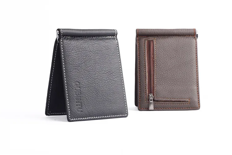 gubintu carteira portátil masculina de couro mini carteira com bolso para moedas suporte para dinheiro cartão pequeno metal grampo para dinheiro
