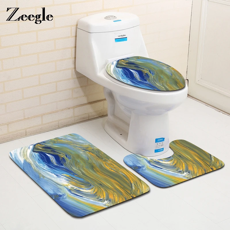 Zeegle Painted Abstract Painting Bathroom Toilet Mat Decor Toilet Bath