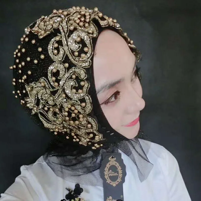 

2019 Woman hijab Solid Color Rhinestone Shining Sequins Chiffon Silk Popular Shawls Scarf Headband Muslim Turban abaya Diamonds