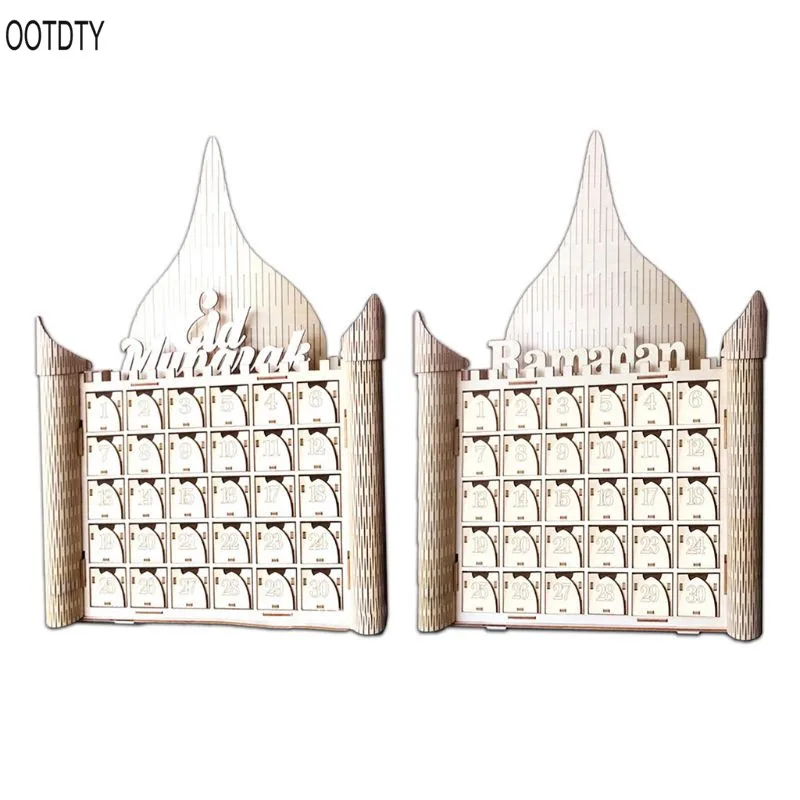 

Wooden MDF Muslim Eid Mubarak Ramadan Sign Advent Calendar Countdown House Drawer Party DIY Decoration