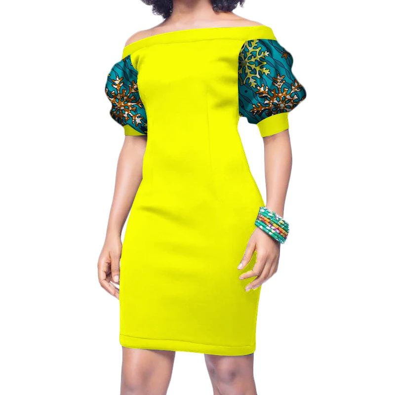 

dress elegant African Print Dress with Belt for Women Bazin Riche Patchwork Dress Dashiki 100% Cotton African Clothing WY3265