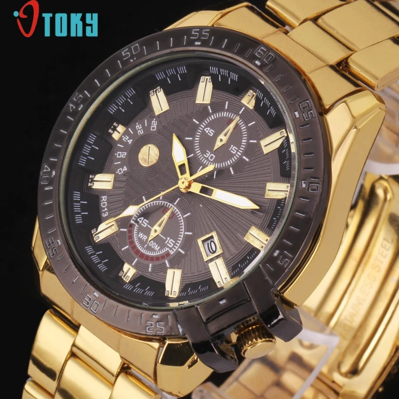 Excellent Quality OTOKY Watch Men Women Luxury Black Dial Gold Stainless Steel Date Quartz Watches Relogio
