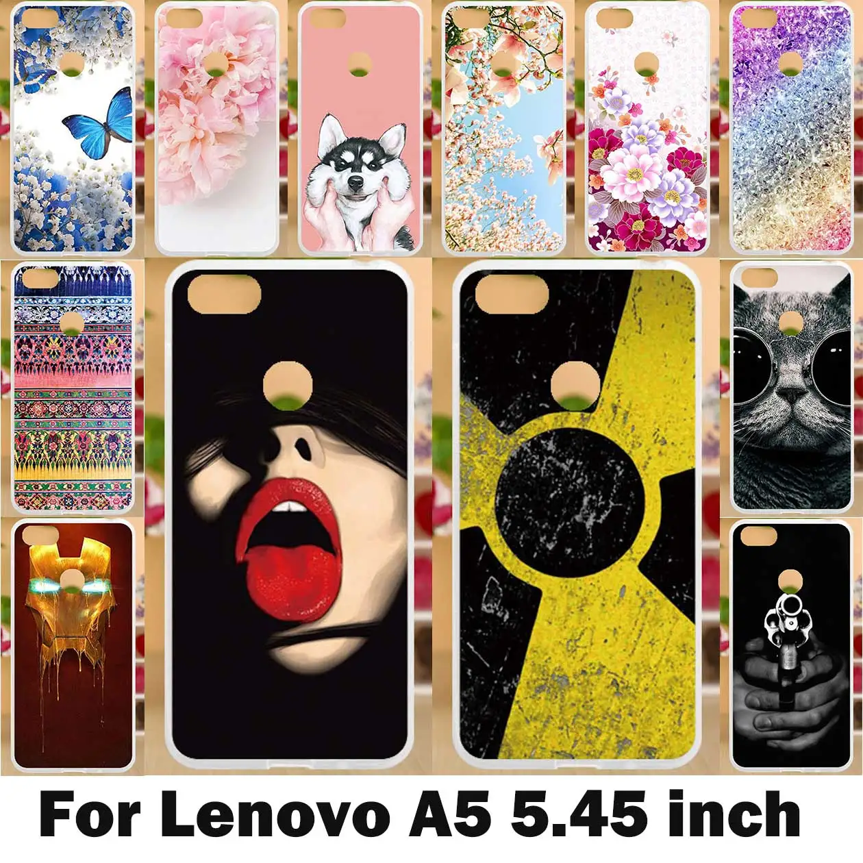 Ojeleye Painted Case For Lenovo A5 Case Silicone Soft TPU Cases For Lenovo A5 Cover Coque Cartoon Animal Flowers Bags 5.45 inch