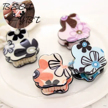 

New Fashion Hair Accessories Acrylic Small Hair Claws Flower Print Hairpins Headwear For Girl Gift