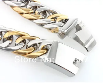 

15.8mm 9'' Gold Silver Stainless steel Men's cuban curb chain bracelet heavy 80g