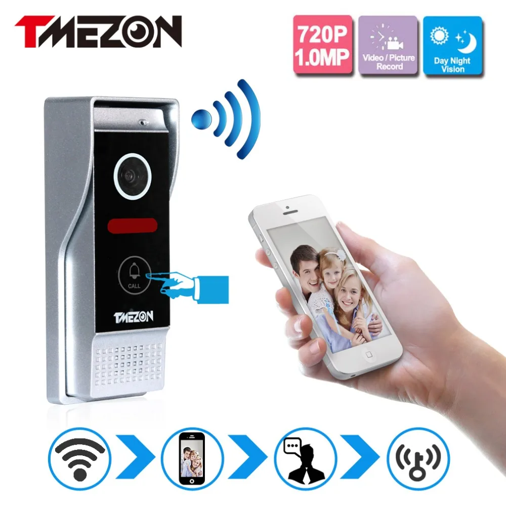 Tmezon Phone Control Wireless Wifi Video Door Phone Intercom 720P HD 1.0MP Outdoor Camera IP Doorphone Doorbell System P2P