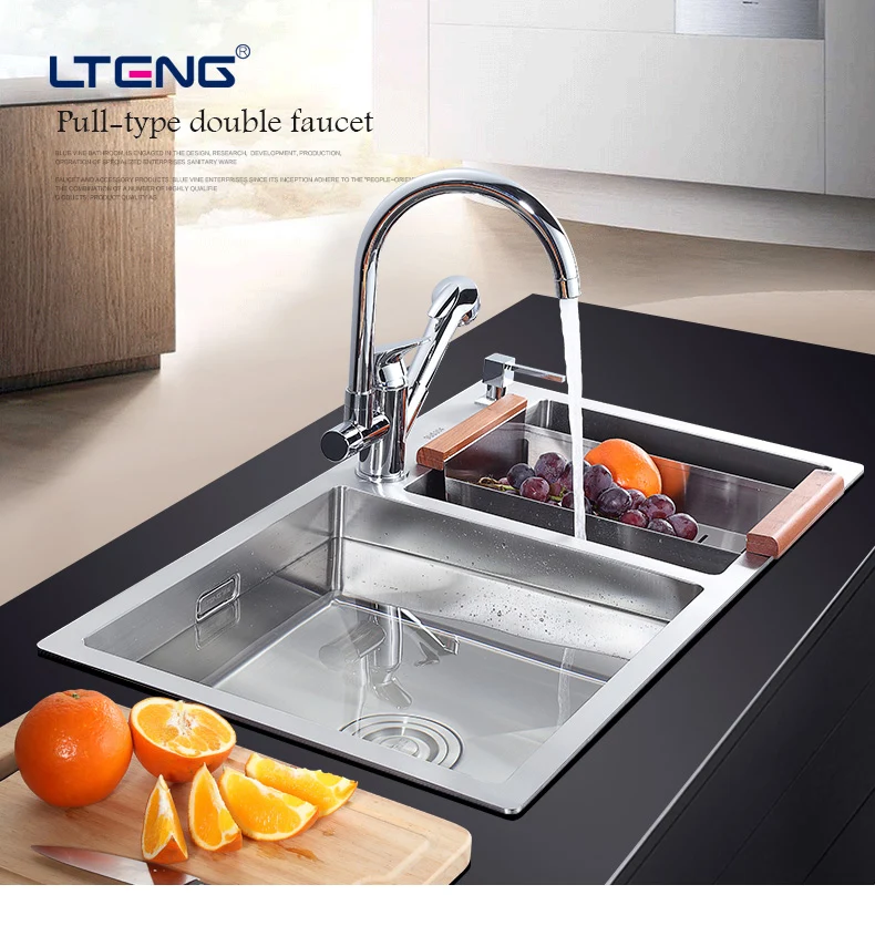 

LTENG Kitchen chrome faucet Pull-out spray gun Mixed faucet Ceramic spool Rotatable Free shipping