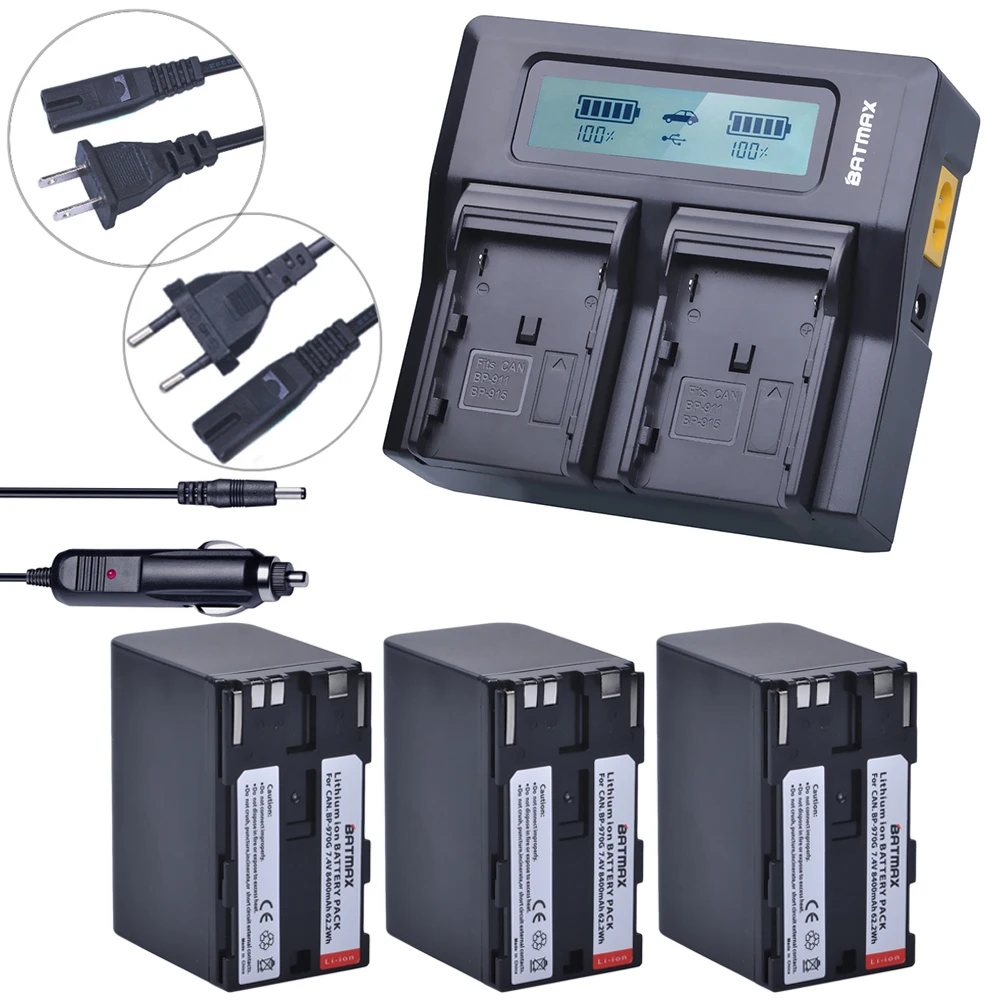 3 Pz 8400Mah Bp-970G Bp970G Bp 970G Batteria Della Fotocamera + Caricatore Doppio Lcd Veloce Per Canon Xlh1 Xhg1 Xha1 Xl2 Xm2 Xh G1S Xf305 Xf300