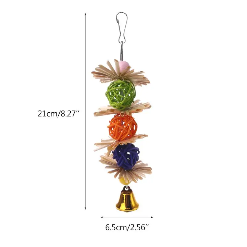 Bird Chewing Toy Parrot Cage Bite Toys Rattan Balls with Bell Colorful Entertainment Toys for Small Medium Parrots 4