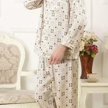 Шелковый пижамный комплект, Мужская шелковая Домашняя одежда, брюки с длинными рукавами, кофейная блочная печать, большой размер, свободный взрыв 6