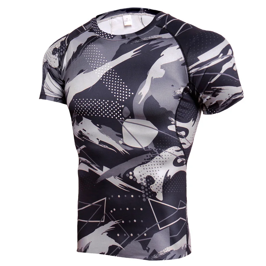 

2019 new summer men sweatshirts quickly dry elastic short sleeve T-shirts running jogging casual fitness gym workout shirts