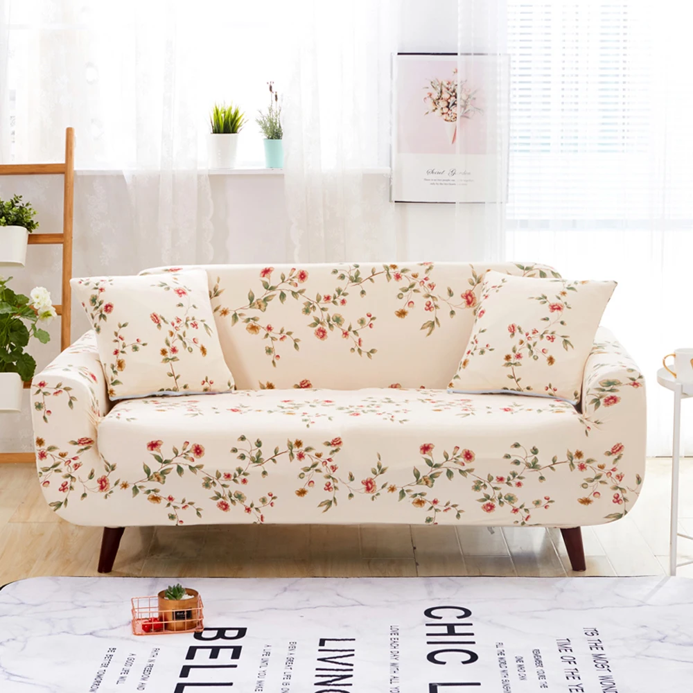 Dark Green Pastoral Leaves Print Sofa Covers Slipcover Stretch Elastic Spandex/Polyester Chair Loveseat L Shape Sectional