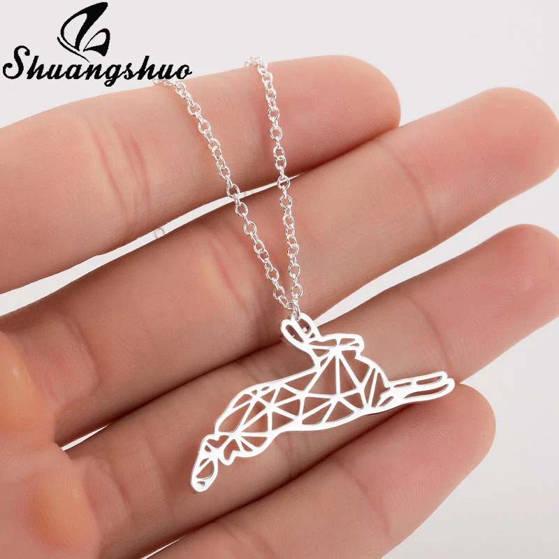 

Shuangshuo Cute Bunny Necklace For Women Silver Necklaces & Pendants Stainless Steel Animal Origami Chokers Long Chain Collares