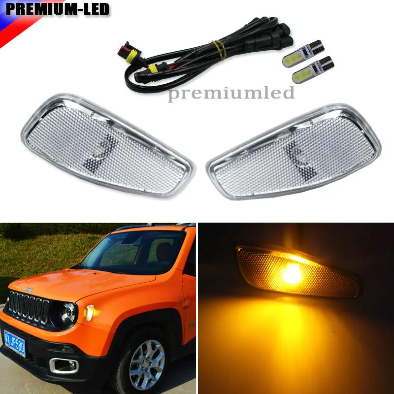 2pcs Amber Yellow LED Lights Side Marker Covers Lamps Update Kit For 15