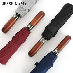 Jesse Kamm полностью автоматическая деловой зонтик с деревянной ручкой волокно спицы ветрозащитный один и двойной Слои может быть выбран