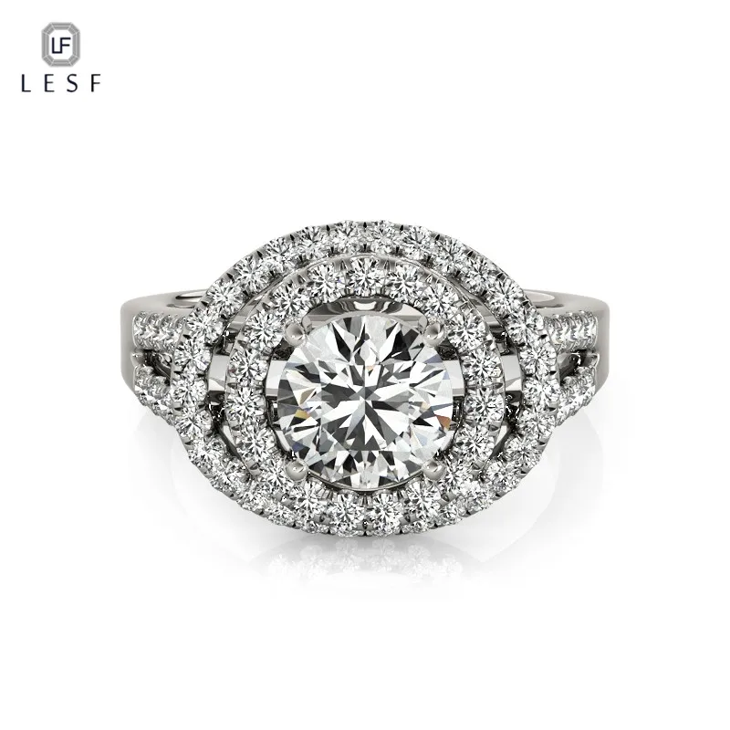 

LESF Luxury 925 Silver Jewelry Women Rings 1 ct Round Cut Zircon Stones Wedding Engagement Rings jewelry box Can Be Customized