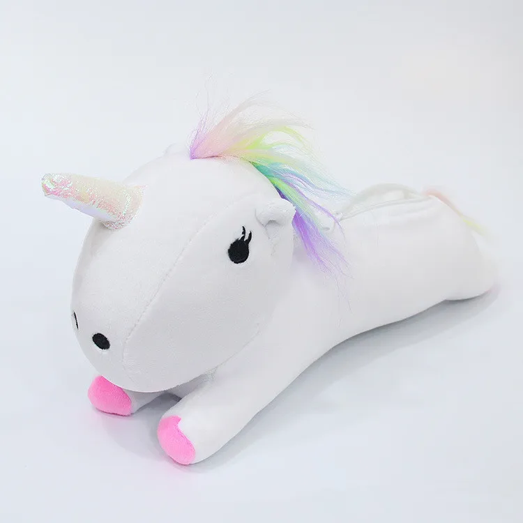 1pcs Animals Stuffed Cartoon Unicorn Horse Creative Colorful Soft Students Lovely Plush Purses Coin Bag Pen Pencil Case Pen Bag - Color: white