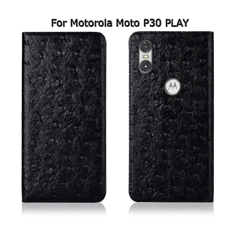 Страус текстуры из натуральной коровьей кожи чехол для Motorola Moto P30 Примечание играть Обложка Flip Стенд Магнитная телефона