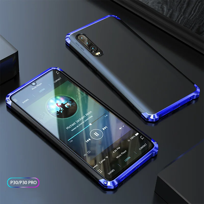 Бронированный чехол с алюминиевой металлической рамкой для huawei P30Pro P30, чехол из жесткого пластика, гибридная Противоударная крышка для huawei P30 Pro, чехол для телефона - Цвет: black blue