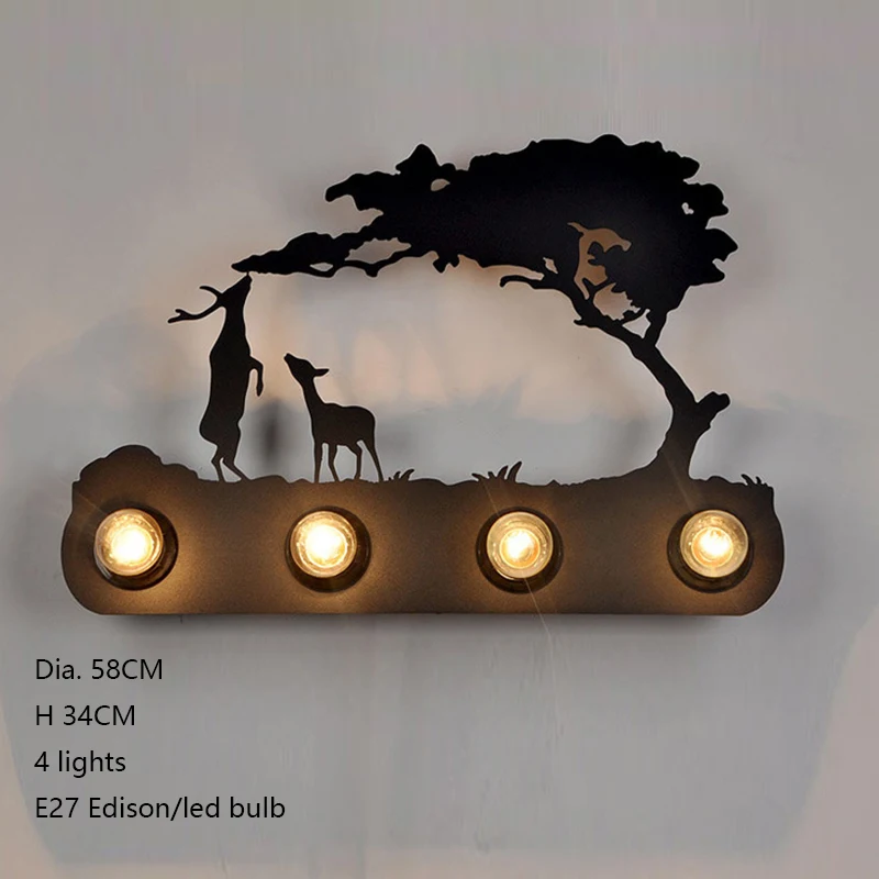 Стиль 6 Винтаж кантри освещение творческий промышленного лошадь на стену для домашнего декора анималистический настенный светильник E27 для бара Спальня Ресторан